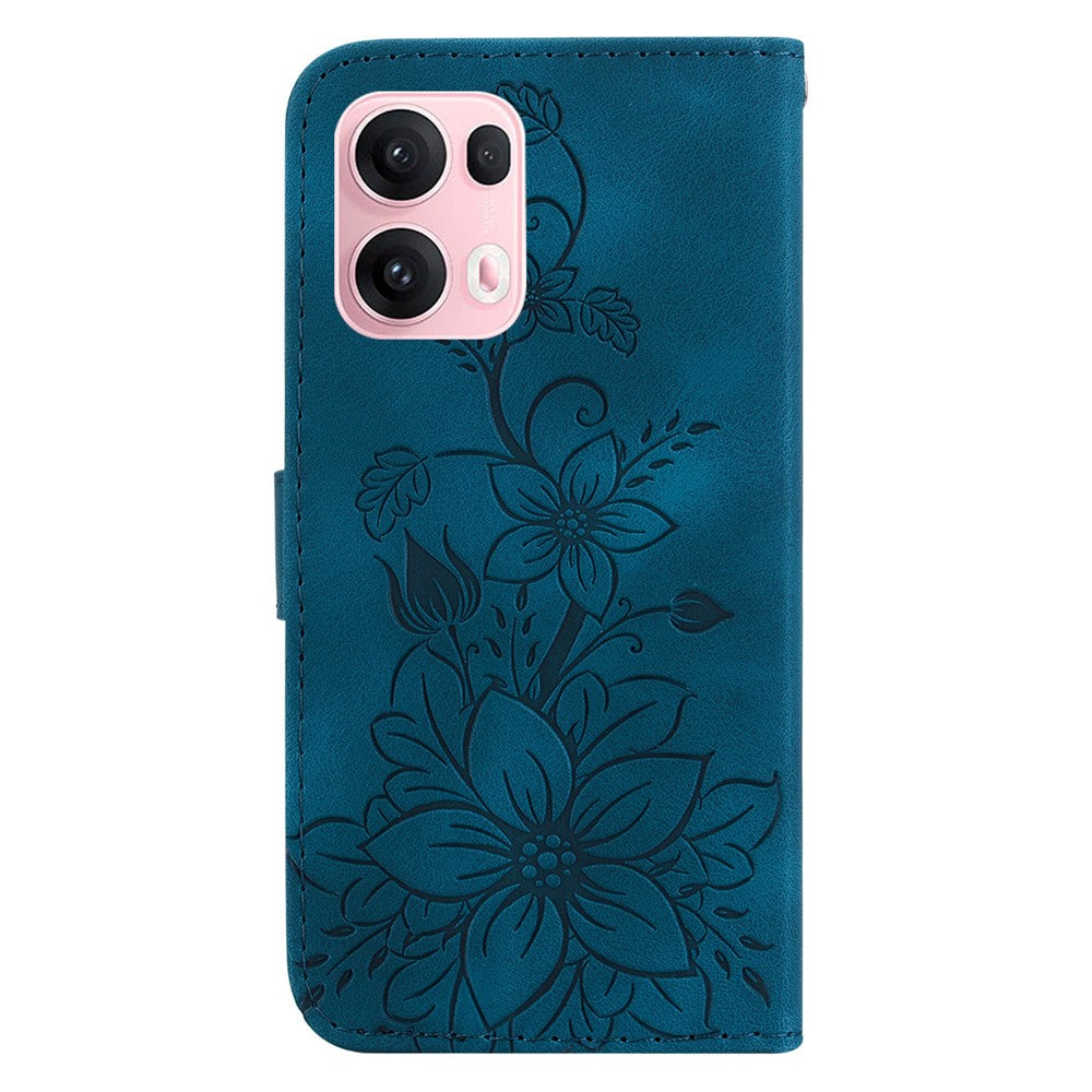 For Oppo Reno13 Pro 5G Case Lily Flower Imprint Leather Phone Cover with Stand - Dark Blue