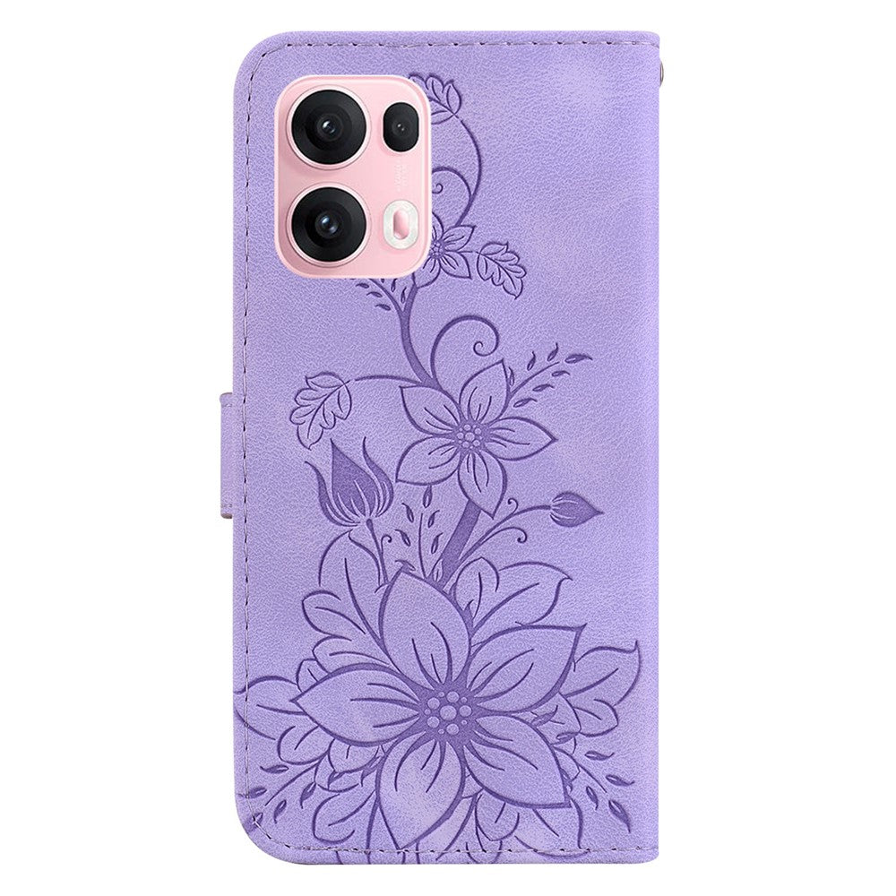 For Oppo Reno13 Pro 5G Case Lily Flower Imprint Leather Phone Cover with Stand - Purple
