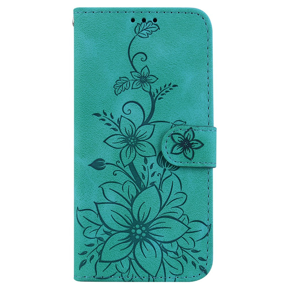 For Oppo Reno13 Pro 5G Case Lily Flower Imprint Leather Phone Cover with Stand - Green