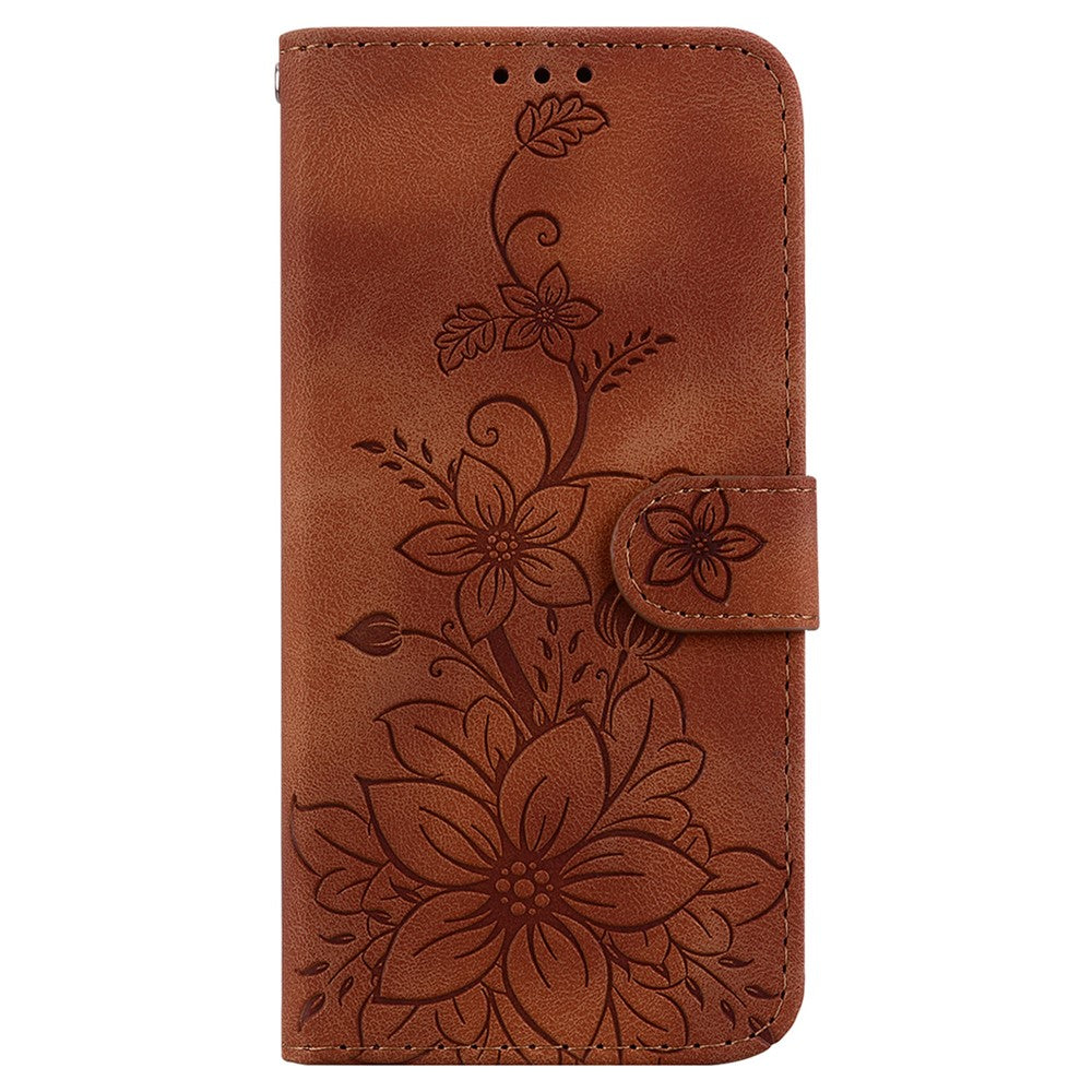 For Oppo Reno13 Pro 5G Case Lily Flower Imprint Leather Phone Cover with Stand - Brown