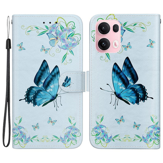 For Oppo Reno13 Pro 5G Wallet Phone Case Anti-Drop Leather Flip Cover Pattern Printing - Blue Butterfly Flower