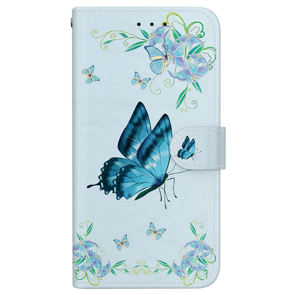 For Oppo Reno13 Pro 5G Wallet Phone Case Anti-Drop Leather Flip Cover Pattern Printing - Blue Butterfly Flower