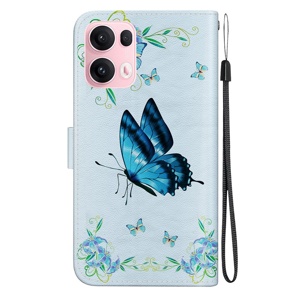 For Oppo Reno13 Pro 5G Wallet Phone Case Anti-Drop Leather Flip Cover Pattern Printing - Blue Butterfly Flower