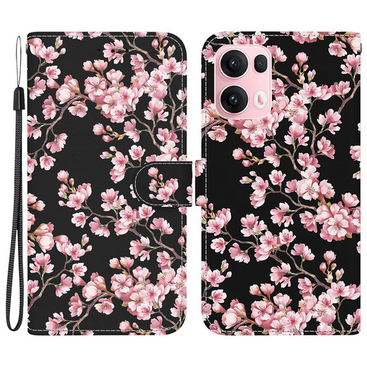 For Oppo Reno13 Pro 5G Wallet Phone Case Anti-Drop Leather Flip Cover Pattern Printing - Plum Blossom