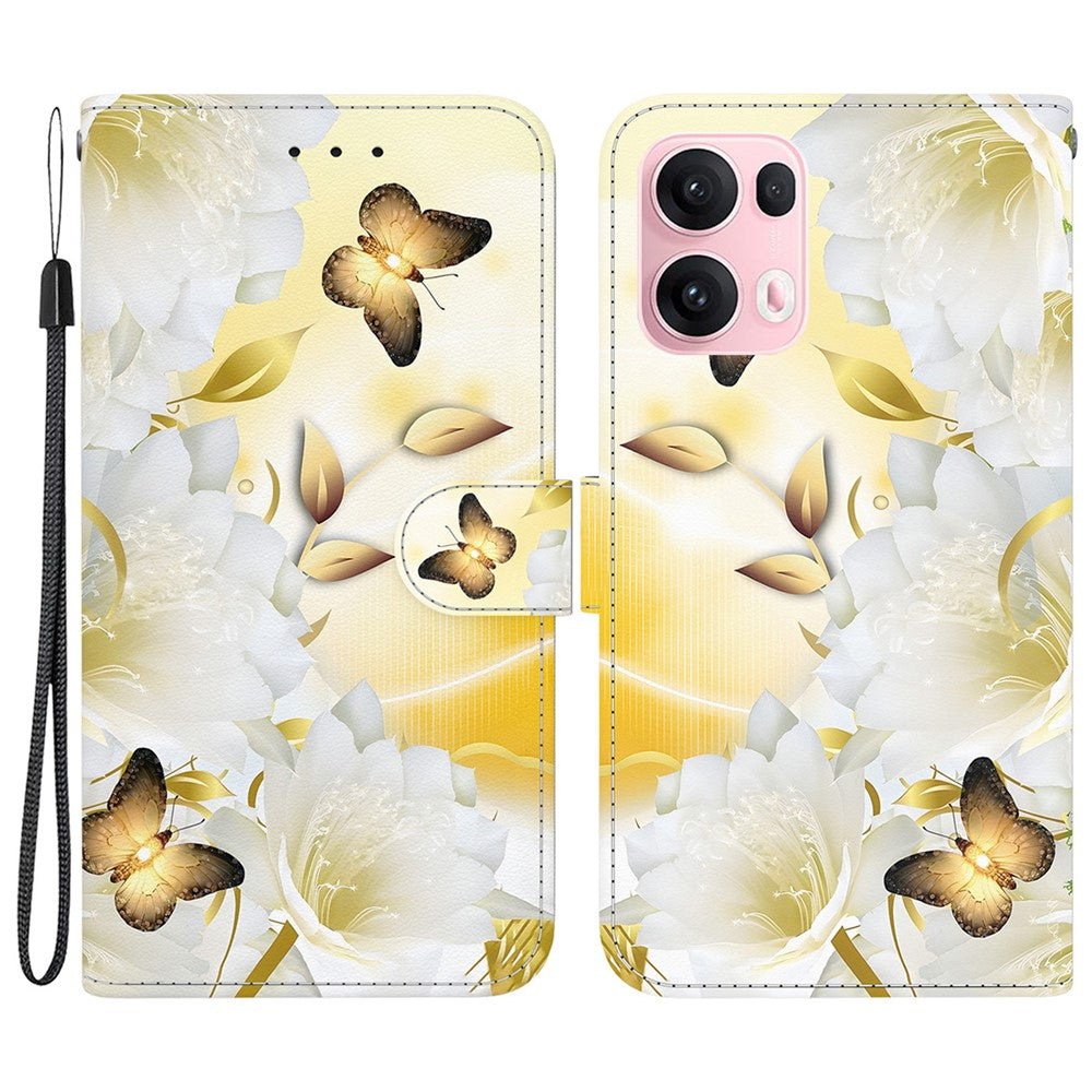 For Oppo Reno13 Pro 5G Wallet Phone Case Anti-Drop Leather Flip Cover Pattern Printing - Gold Butterfly Flower