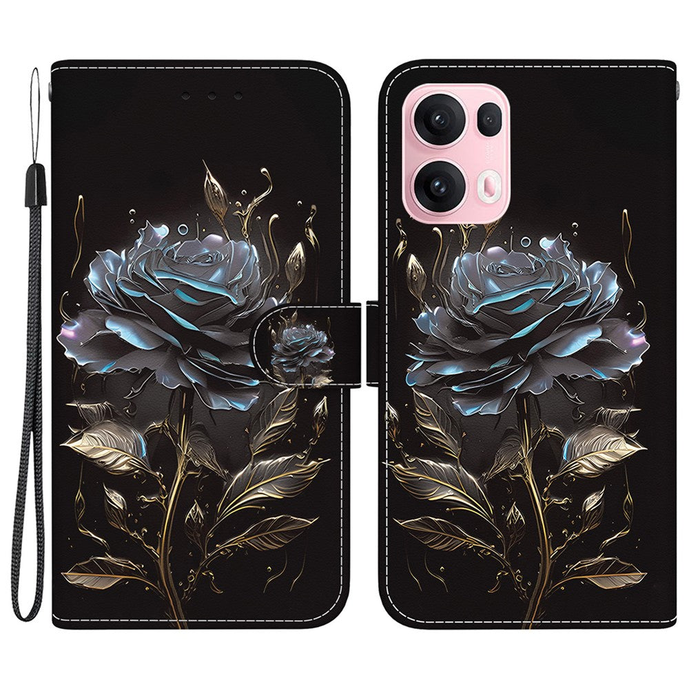 For Oppo Reno13 Pro 5G Wallet Phone Case Anti-Drop Leather Flip Cover Pattern Printing - Black Rose