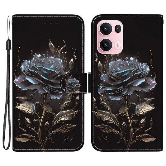 For Oppo Reno13 Pro 5G Wallet Phone Case Anti-Drop Leather Flip Cover Pattern Printing - Black Rose