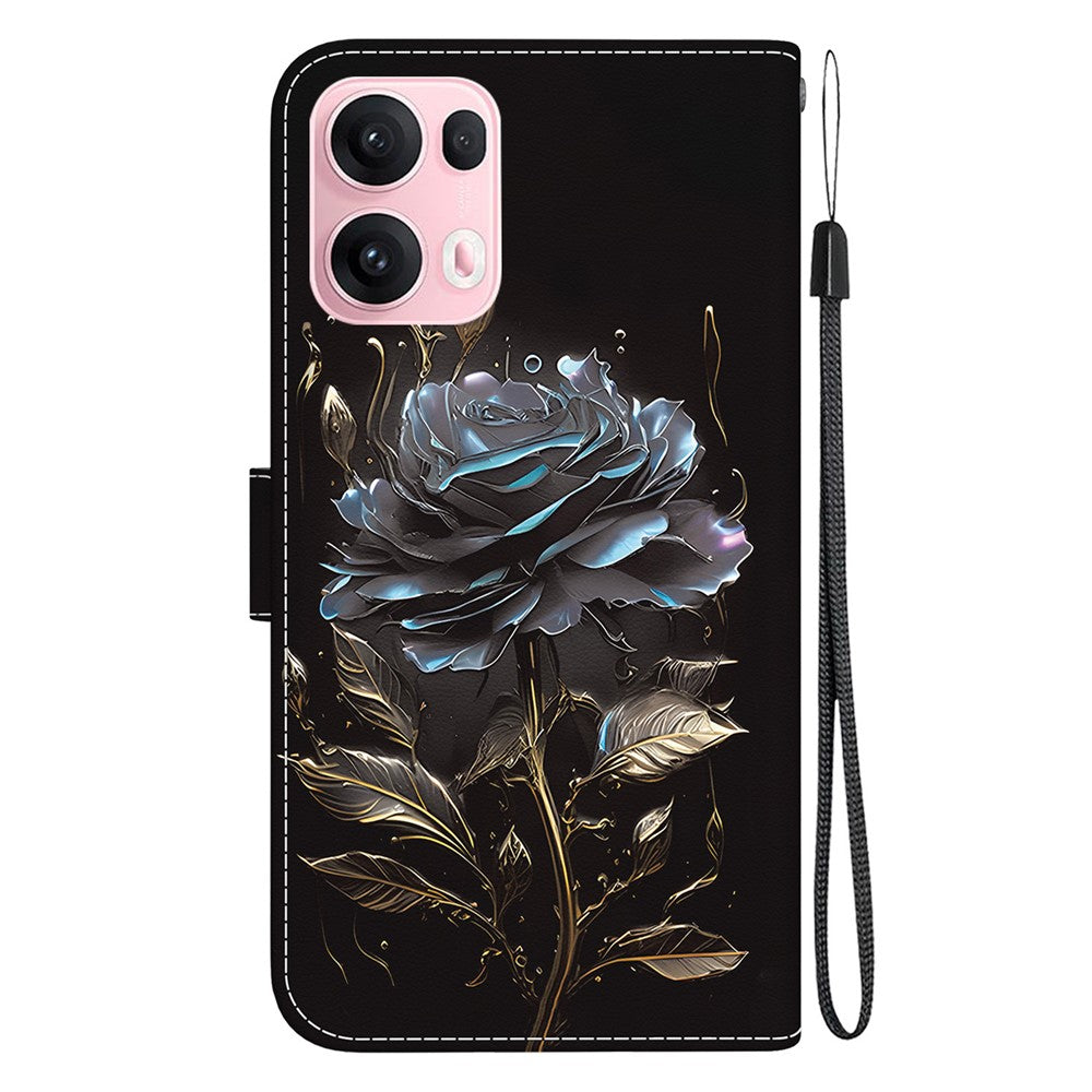 For Oppo Reno13 Pro 5G Wallet Phone Case Anti-Drop Leather Flip Cover Pattern Printing - Black Rose