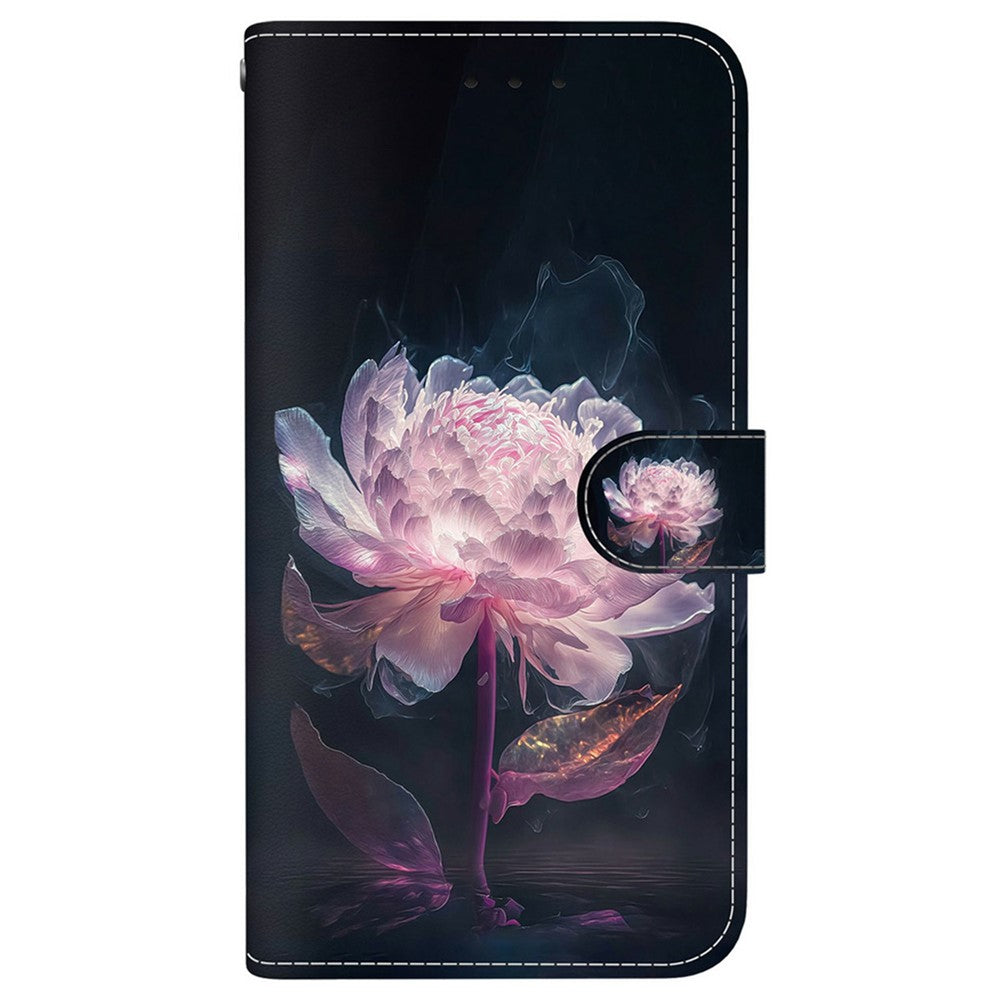 For Oppo Reno13 Pro 5G Wallet Phone Case Anti-Drop Leather Flip Cover Pattern Printing - Purple Peony