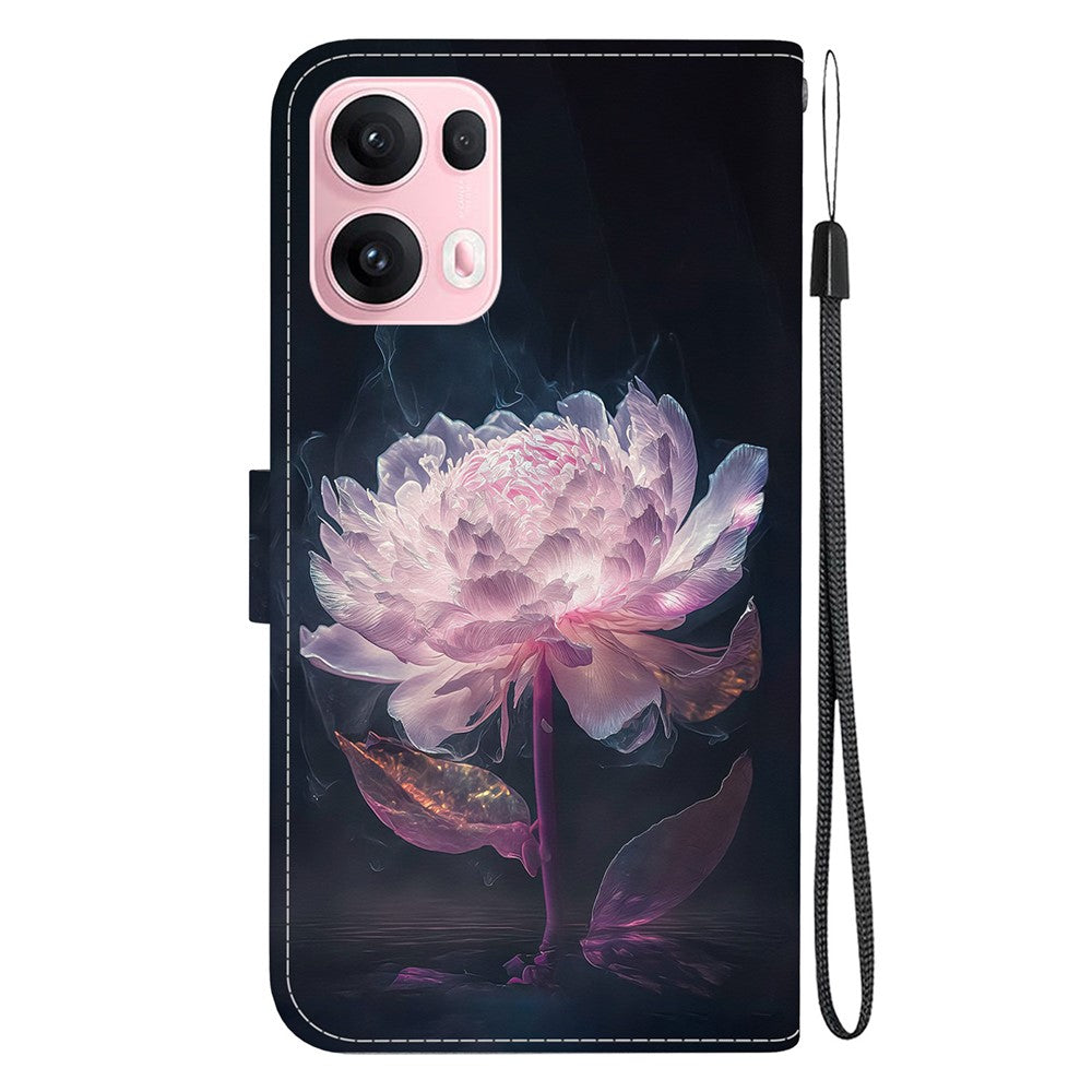 For Oppo Reno13 Pro 5G Wallet Phone Case Anti-Drop Leather Flip Cover Pattern Printing - Purple Peony