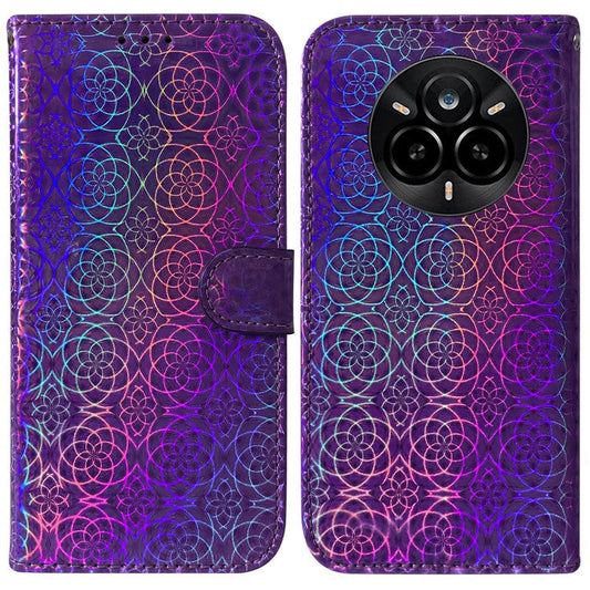 For Realme 14 Pro 5G Stand Case Dazzling Flower Leather Phone Cover - Purple