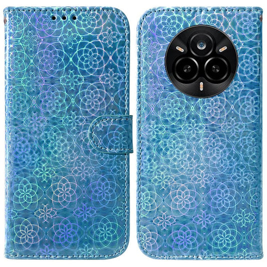 For Realme 14 Pro 5G Stand Case Dazzling Flower Leather Phone Cover - Blue