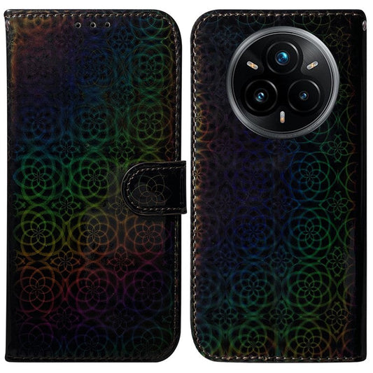 For Realme 14 Pro+ 5G Stand Case Dazzling Flower Leather Phone Cover - Black