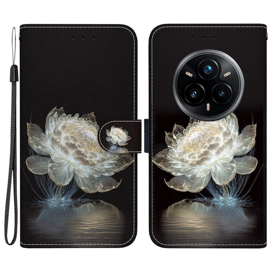 For Realme 14 Pro+ 5G Wallet Phone Case Anti-Drop Leather Flip Cover Pattern Printing - Crystal Peony