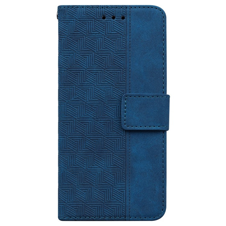 For Realme 14 Pro 5G Case Geometry Pattern Leather Wallet Phone Cover with Wrist Strap - Blue