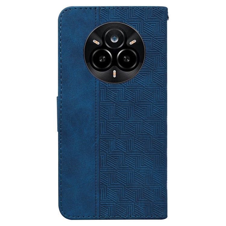 For Realme 14 Pro 5G Case Geometry Pattern Leather Wallet Phone Cover with Wrist Strap - Blue