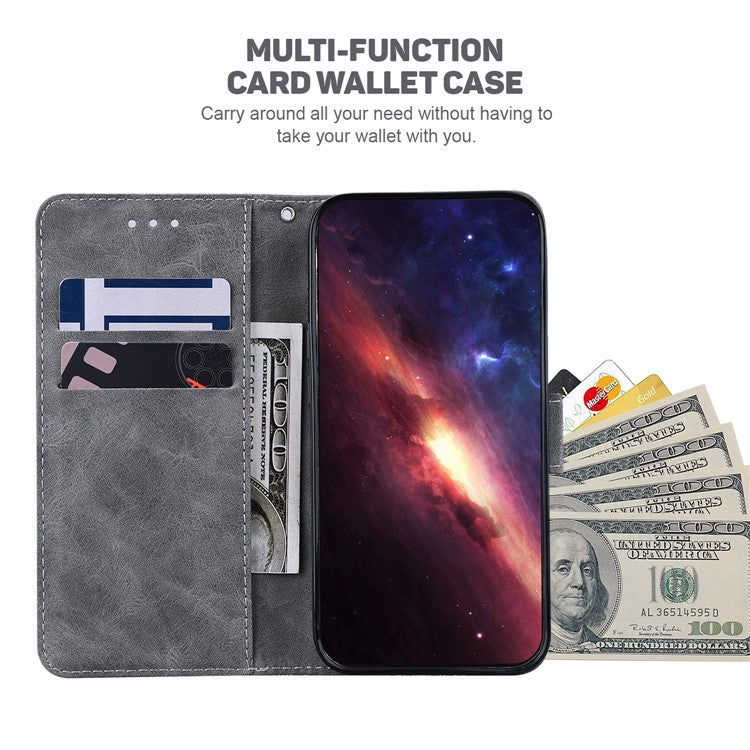 For Realme 14 Pro 5G Case Geometry Pattern Leather Wallet Phone Cover with Wrist Strap - Grey
