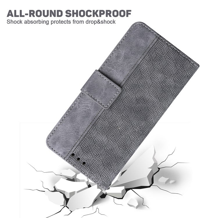 For Realme 14 Pro 5G Case Geometry Pattern Leather Wallet Phone Cover with Wrist Strap - Grey