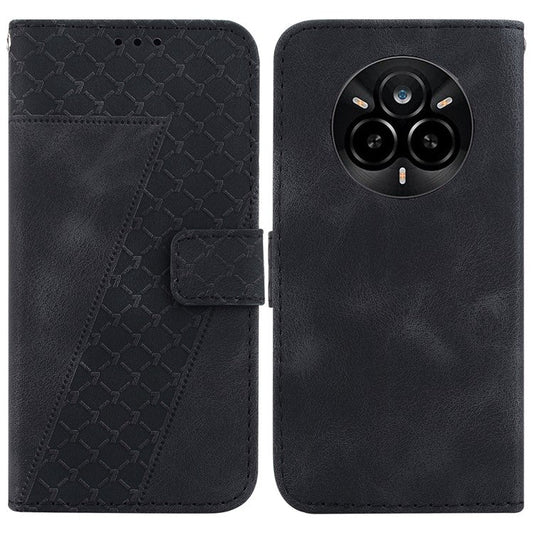 For Realme 14 Pro 5G Stand Case 7-Shaped Pattern Imprint Leather Phone Cover - Black