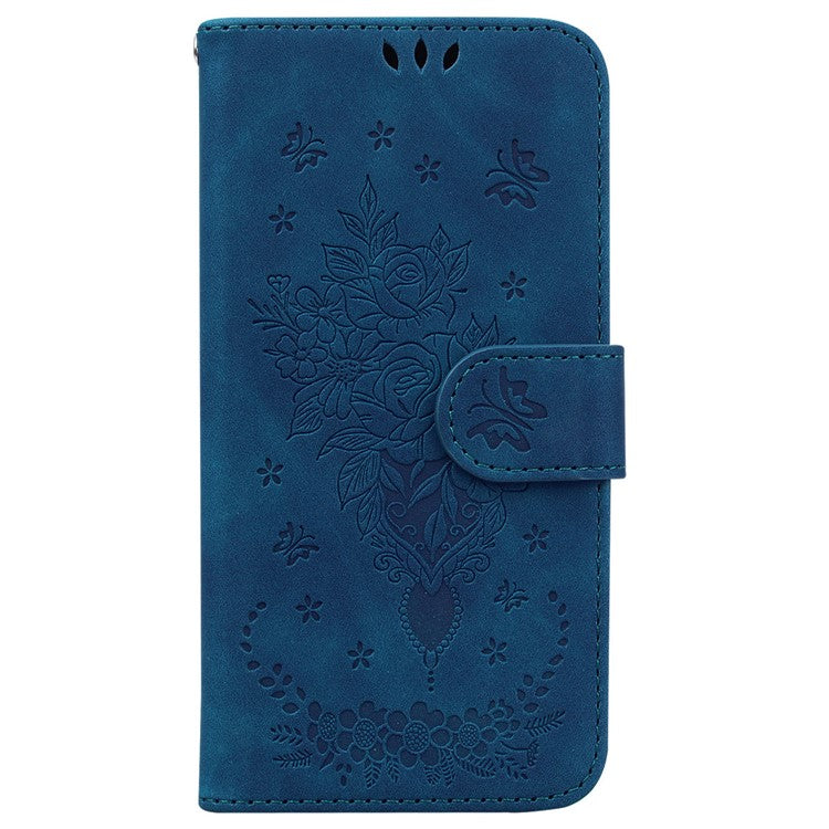 For Realme 14 Pro+ 5G Case PU Leather Wallet Phone Cover Butterfly Flower Imprint - Blue