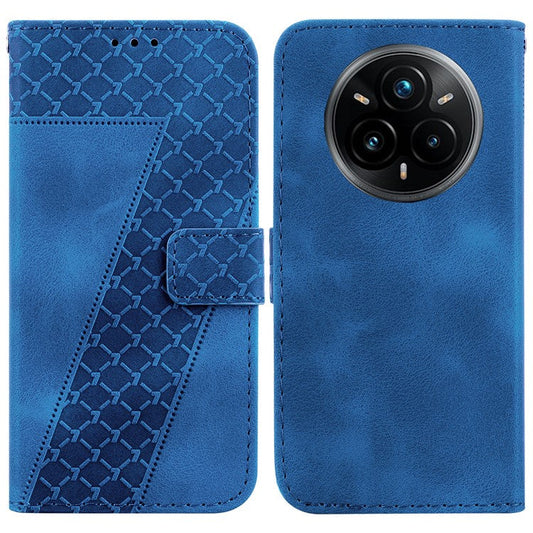For Realme 14 Pro+ 5G Stand Case 7-Shaped Pattern Imprint Leather Phone Cover - Dark Blue