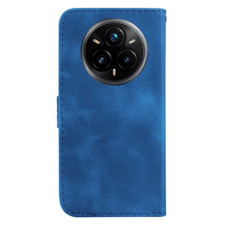 For Realme 14 Pro+ 5G Stand Case 7-Shaped Pattern Imprint Leather Phone Cover - Dark Blue