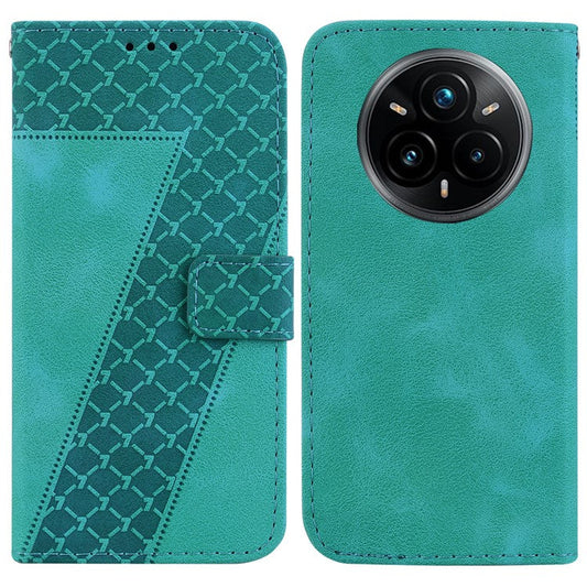 For Realme 14 Pro+ 5G Stand Case 7-Shaped Pattern Imprint Leather Phone Cover - Green