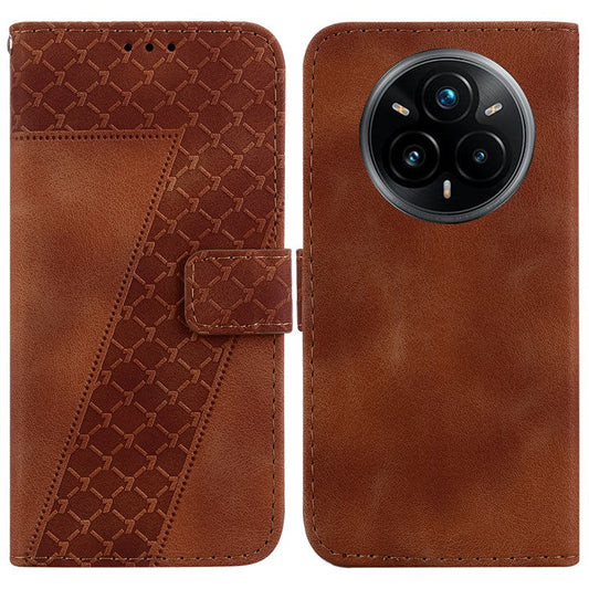 For Realme 14 Pro+ 5G Stand Case 7-Shaped Pattern Imprint Leather Phone Cover - Brown