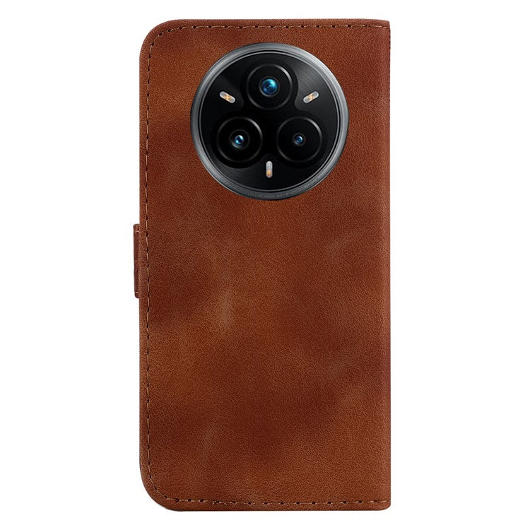 For Realme 14 Pro+ 5G Stand Case 7-Shaped Pattern Imprint Leather Phone Cover - Brown