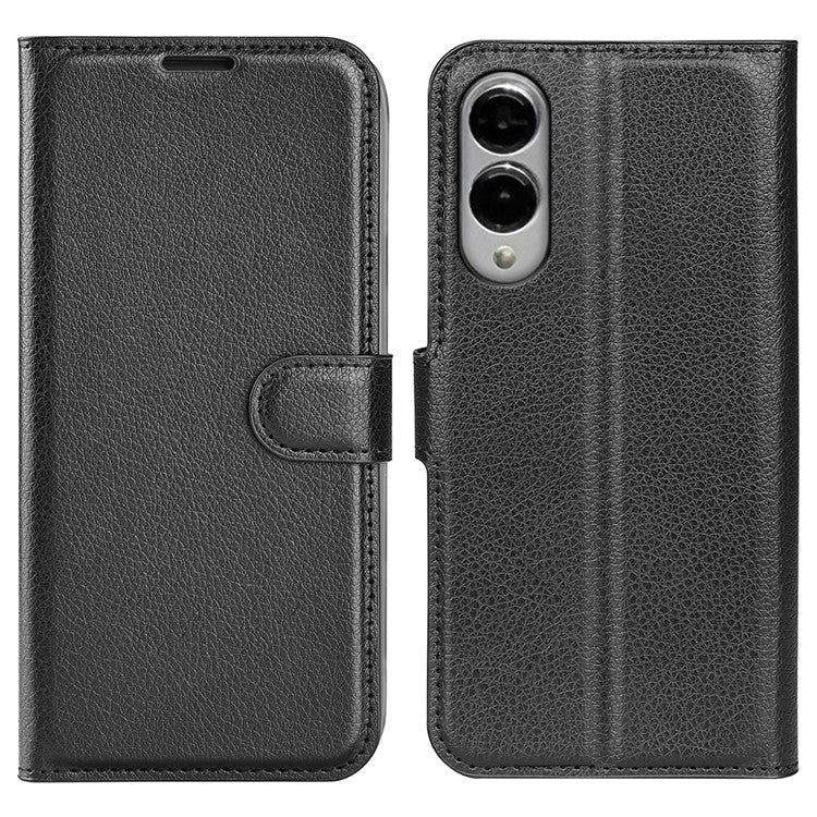 For Samsung Galaxy S25 Edge Case Litchi Texture Shockproof Leather Wallet Phone Cover - Black