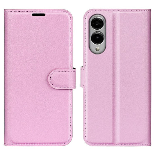 For Samsung Galaxy S25 Edge Case Litchi Texture Shockproof Leather Wallet Phone Cover - Pink