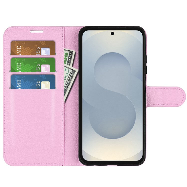 For Samsung Galaxy S25 Edge Case Litchi Texture Shockproof Leather Wallet Phone Cover - Pink