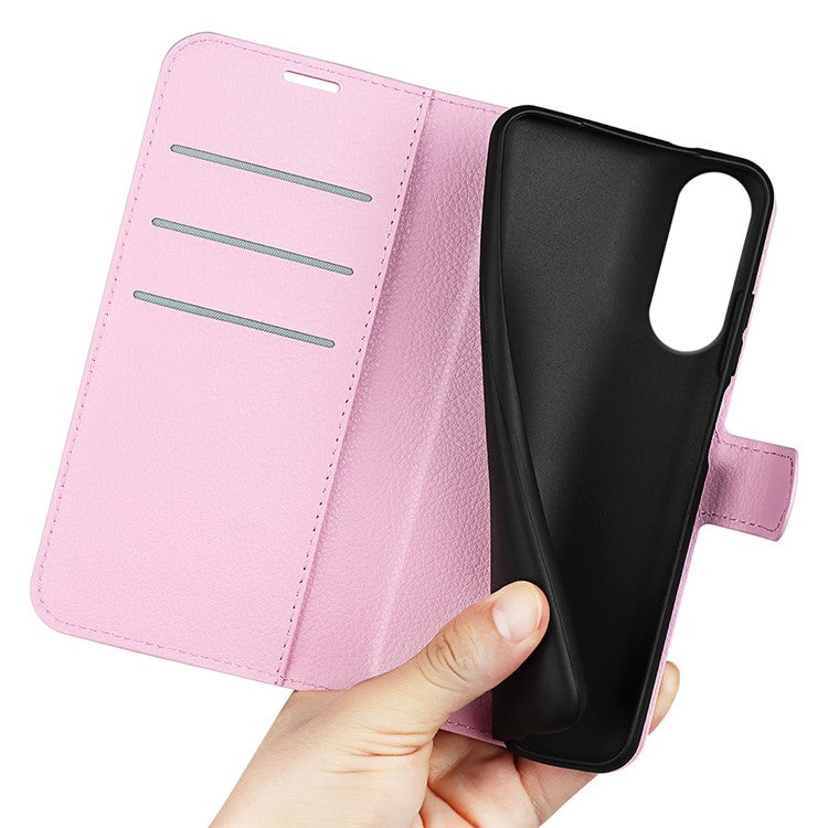 For Samsung Galaxy S25 Edge Case Litchi Texture Shockproof Leather Wallet Phone Cover - Pink