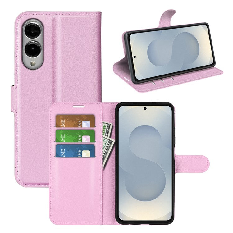 For Samsung Galaxy S25 Edge Case Litchi Texture Shockproof Leather Wallet Phone Cover - Pink