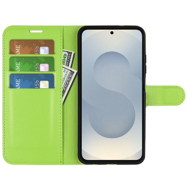 For Samsung Galaxy S25 Edge Case Litchi Texture Shockproof Leather Wallet Phone Cover - Green