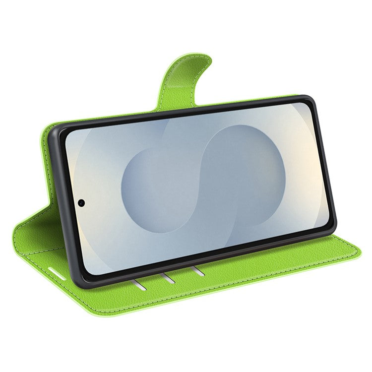 For Samsung Galaxy S25 Edge Case Litchi Texture Shockproof Leather Wallet Phone Cover - Green