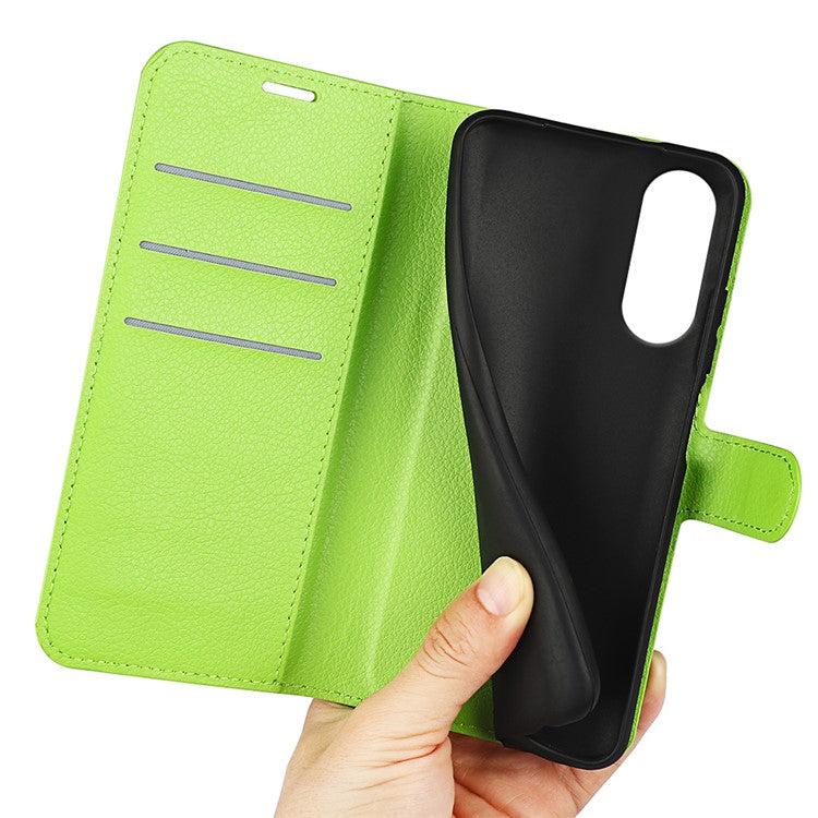 For Samsung Galaxy S25 Edge Case Litchi Texture Shockproof Leather Wallet Phone Cover - Green