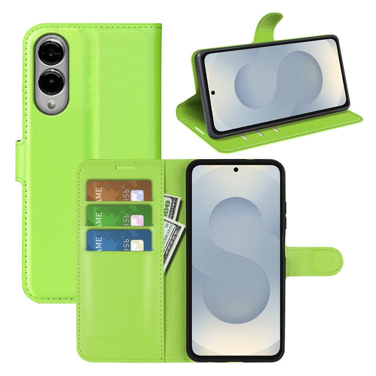 For Samsung Galaxy S25 Edge Case Litchi Texture Shockproof Leather Wallet Phone Cover - Green