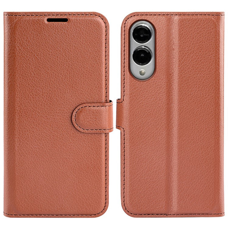 For Samsung Galaxy S25 Edge Case Litchi Texture Shockproof Leather Wallet Phone Cover - Brown