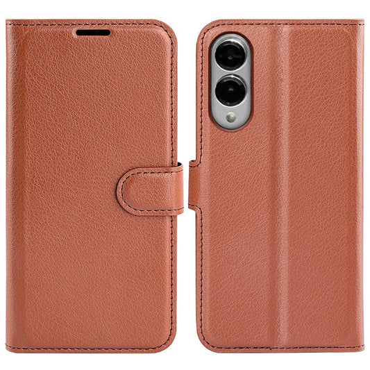 For Samsung Galaxy S25 Edge Case Litchi Texture Shockproof Leather Wallet Phone Cover - Brown
