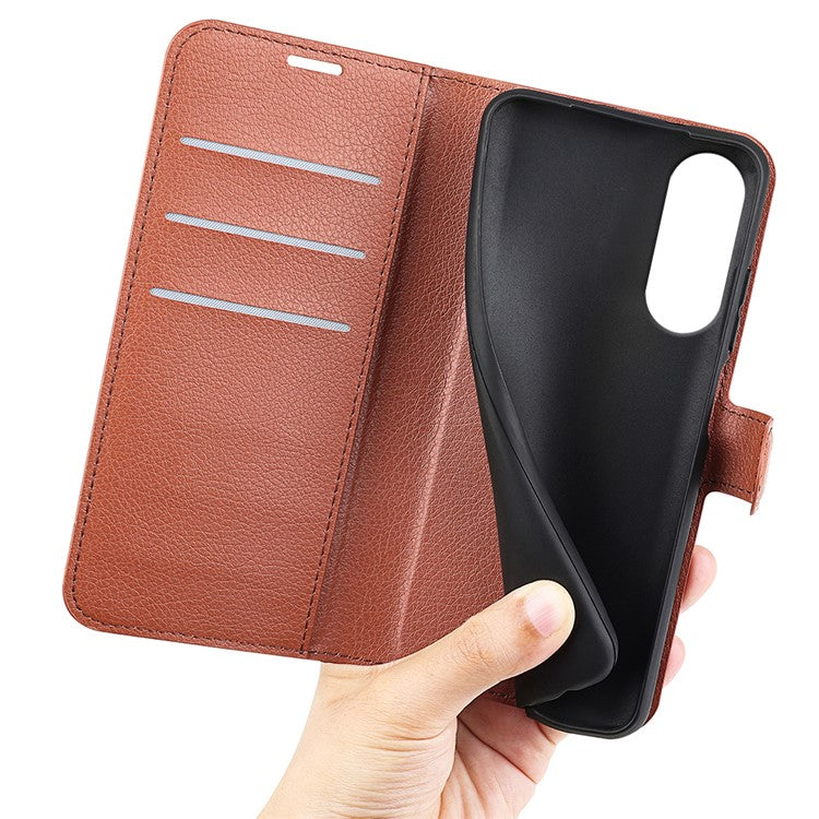For Samsung Galaxy S25 Edge Case Litchi Texture Shockproof Leather Wallet Phone Cover - Brown