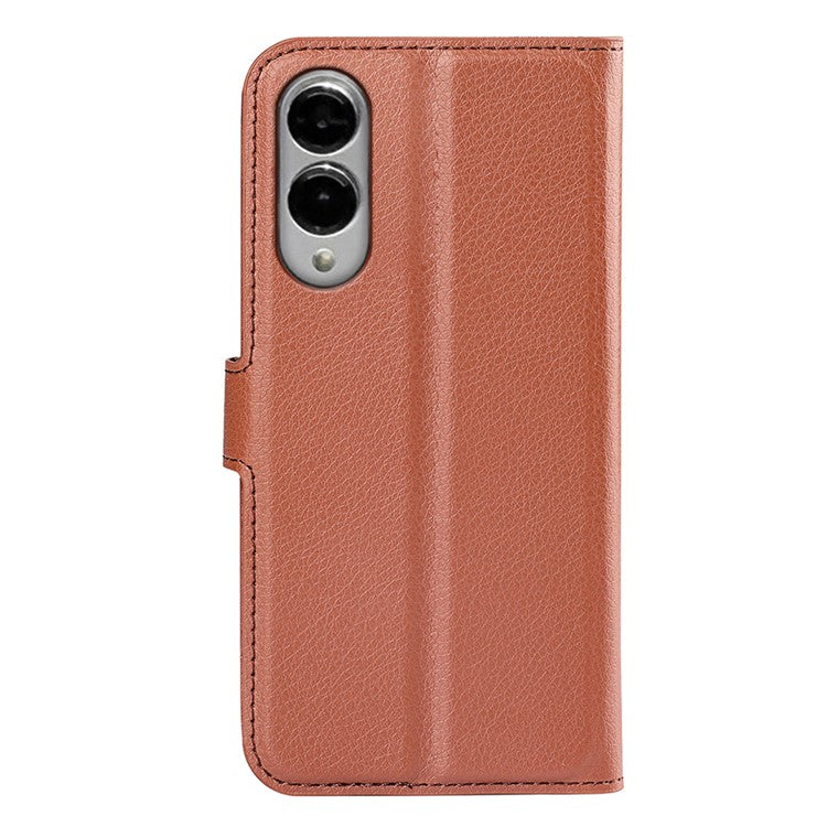 For Samsung Galaxy S25 Edge Case Litchi Texture Shockproof Leather Wallet Phone Cover - Brown