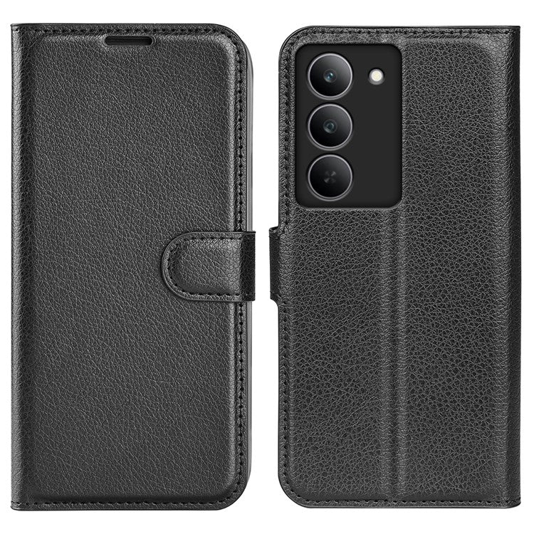 For Realme 14x 4G Case Litchi Texture Shockproof Leather Wallet Phone Cover - Black