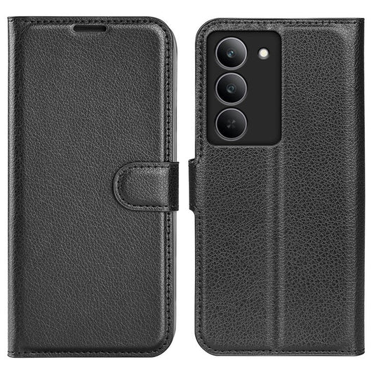 For Realme 14x 4G Case Litchi Texture Shockproof Leather Wallet Phone Cover - Black