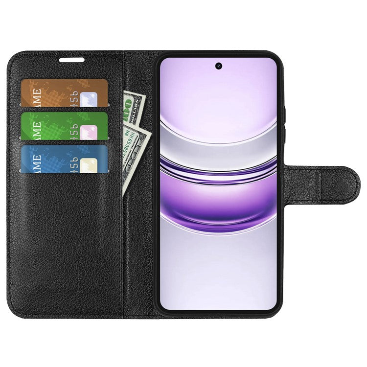 For Realme 14x 4G Case Litchi Texture Shockproof Leather Wallet Phone Cover - Black
