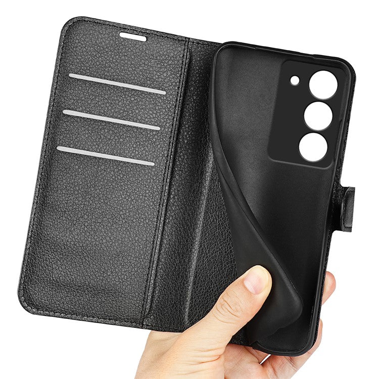 For Realme 14x 4G Case Litchi Texture Shockproof Leather Wallet Phone Cover - Black