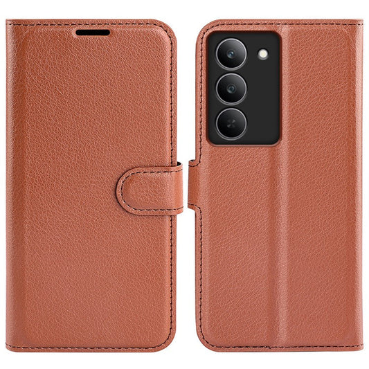 For Realme 14x 4G Case Litchi Texture Shockproof Leather Wallet Phone Cover - Brown