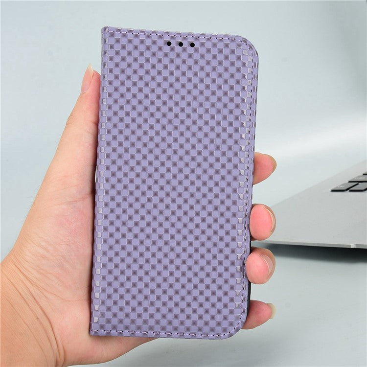 Anti-drop Cell Phone Cover For Google Pixel 7 Pro 5G, Grid Texture Magnetic Closure Phone Case PU Leather Protective Flip Wallet Cover Stand  - Light Purple