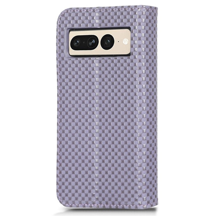 Anti-drop Cell Phone Cover For Google Pixel 7 Pro 5G, Grid Texture Magnetic Closure Phone Case PU Leather Protective Flip Wallet Cover Stand  - Light Purple