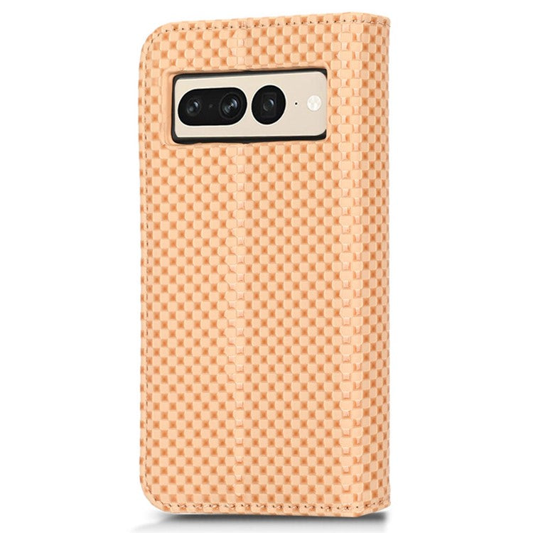 Anti-drop Cell Phone Cover For Google Pixel 7 Pro 5G, Grid Texture Magnetic Closure Phone Case PU Leather Protective Flip Wallet Cover Stand  - Beige